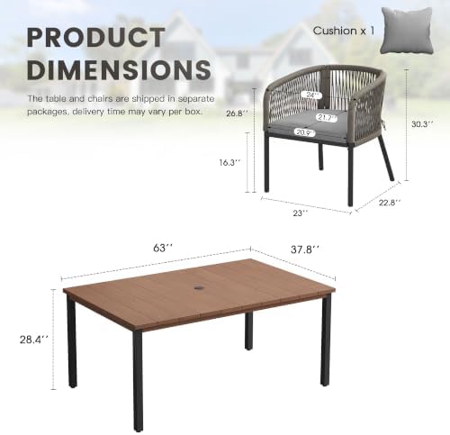 Patio Dining Set, Rectangle Table & Grey Cushioned Wicker Chairs - Image 2