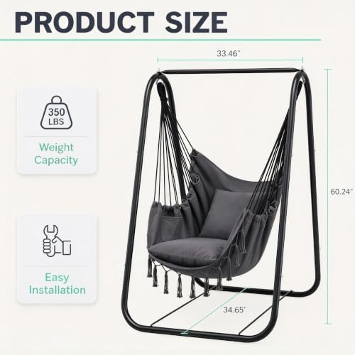VECELO Hammock Chair with Stand, Sturdy & Rustproof Frame with Anti-Tip Base - Image 3