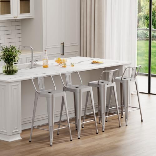 Metal Bar Stools Set of 4, 26 Inch Counter Height Stools by ArlunarHome
