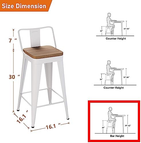 Bar Stools Set of 4 Metal Bar Stool Counter Height Bar Stools White, Modern Bar - Image 2