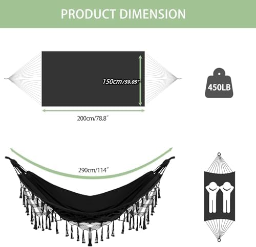 Goutime Double Hammock, Macrame Boho Portable Camping Tree Hammock - Image 2
