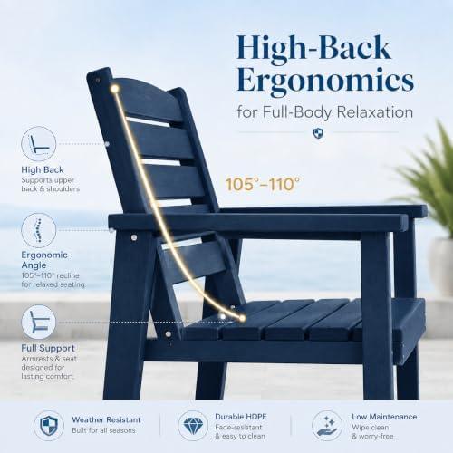 Patio Dining Chairs Set of 2, All-Weather HDPE Outdoor Dining Chair - Image 4