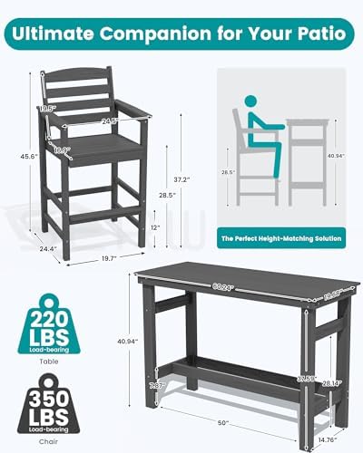 SERWALL Outdoor Bar Table and Chairs Set - Image 5