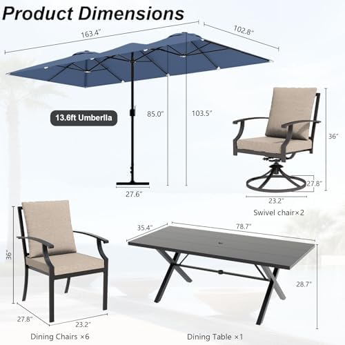 10 Piece Outdoor Dining Set for 8, Patio Table and Chairs Set - Image 2