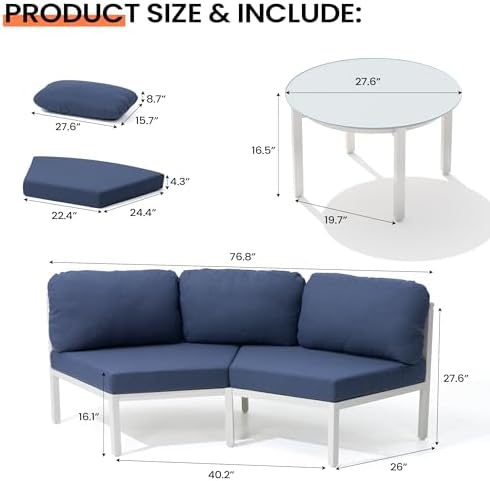 7 Piece Aluminum Outdoor Sectional Sofa Set, Curved Sofa - Image 2