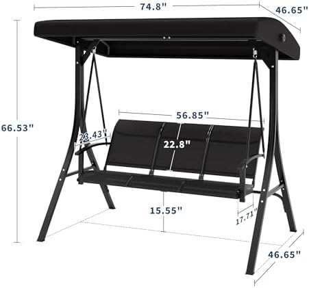 GarveeLife 3-Seat Patio Swing Chair, Outdoor Porch Hanging Swings - Image 2