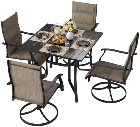 Patio Table and Chairs Set, Outdoor Table and Chairs, Padded Brown by Murago