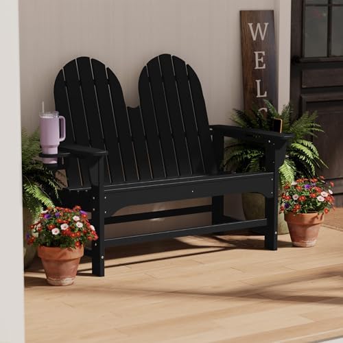 Outdoor Patio HDPE Adirondack Garden Skinny Bench, Weatherproof Front Porch by Costaelm