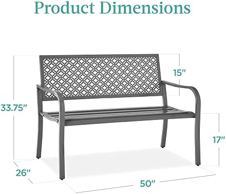 Best Choice Products Outdoor Bench 2-Person Metal Steel Benches Furniture - Image 2