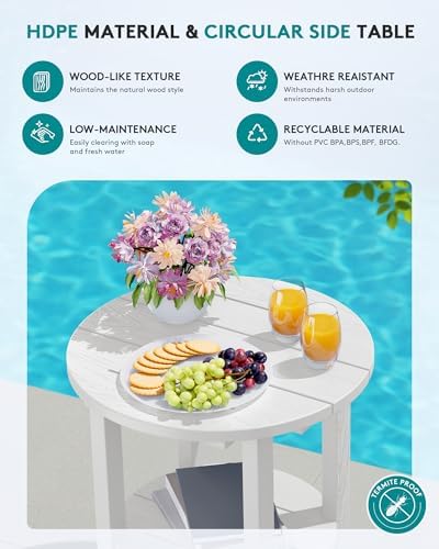 SERWALL Round Outdoor Side Table, HDPE Small Adirondack End Table, 2-Tier Patio - Image 4