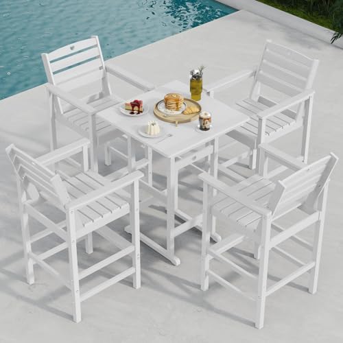Patio Bar Table, Adirondack Chairs and Table 2 Pieces Set, 46“ Height Bar - Image 3