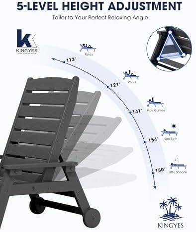 KINGYES HDPE Lounge Chair Outdoor Set of 2, All Weather Pool Lounger - Image 3