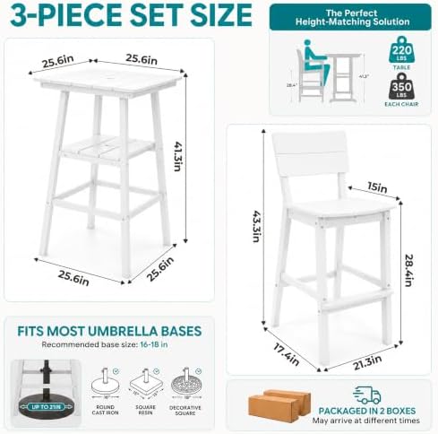 Outdoor Bar Stools Set of 2, All-Weather HDPE Tall Balcony - Image 2