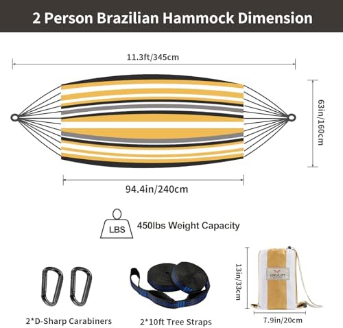 Brazilian Double Hammock with Tree Straps, Extra Large, 450 lbs Capacity - Image 3
