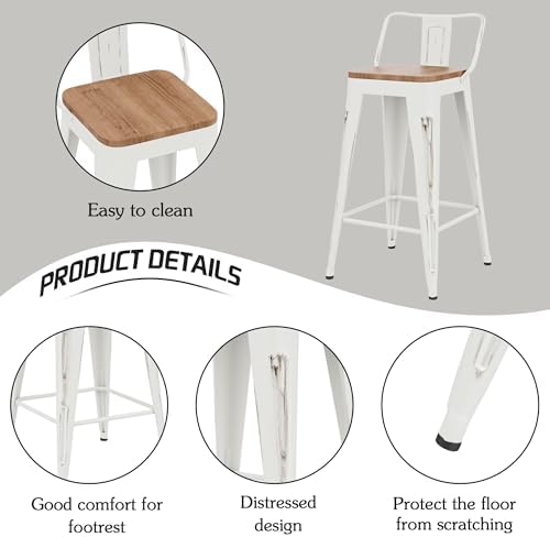 30" Barstools Set of 4 Counter Height Bar Stools Chair-Distressed White - Image 6