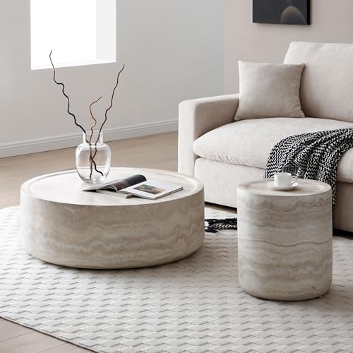 Round Coffee Table for Living Room Circle Coffee Table Modern Drum Center Table - Image 5