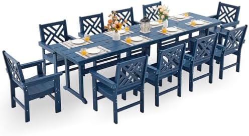 HDPE Dining Table Set for 10, 12-Piece Outdoor Table and Chairs Include 10 by Unknown