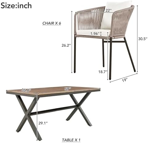 7-Piece Patio Dining Set for 6, Outdoor Patio Furniture Set - Image 3