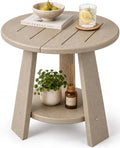 Round Outdoor Side Table, 2-Tier Small HDPE Side Table by Polyhouz