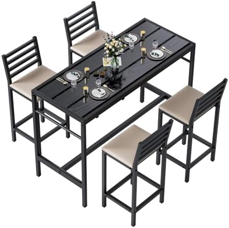 5 Piece Outdoor Patio Bar Set, 54.7" Rectangular Counter Height High Top Bar by Unknown