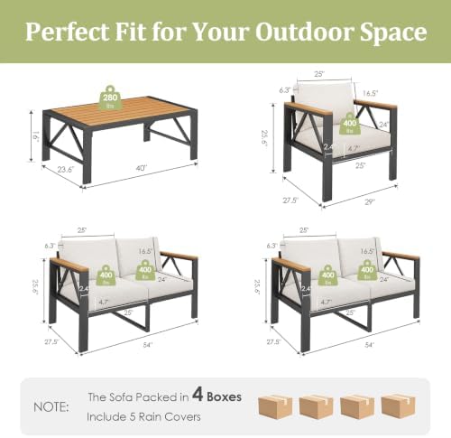 INGEROOM 5 PCS Aluminum Outdoor Patio Furniture Set - Image 2