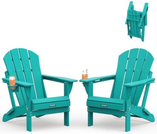 MUCHENGHY Folding Adirondack Chairs Set of 2, HDPE Patio Chair, Lake Blue by MUCHENGHY