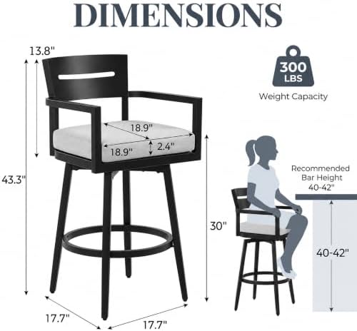 Outdoor Swivel Bar Stools Set of 2, 30 Inch Aluminum Bar Height - Image 2
