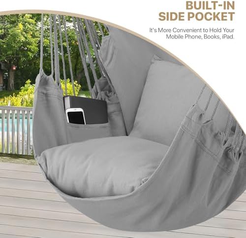 Hammock Chair Hanging Rope Swing w/2 Cushions, Hold 350 lbs - Image 5