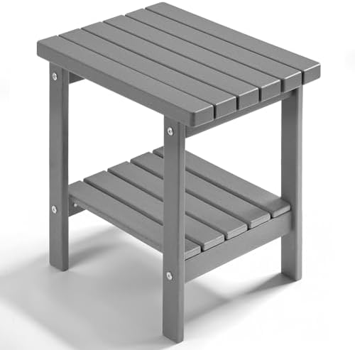 Outdoor Side Table, 2-Tier Storage Patio Side Table, HDPE Adirondack Side Table by PASAMIC