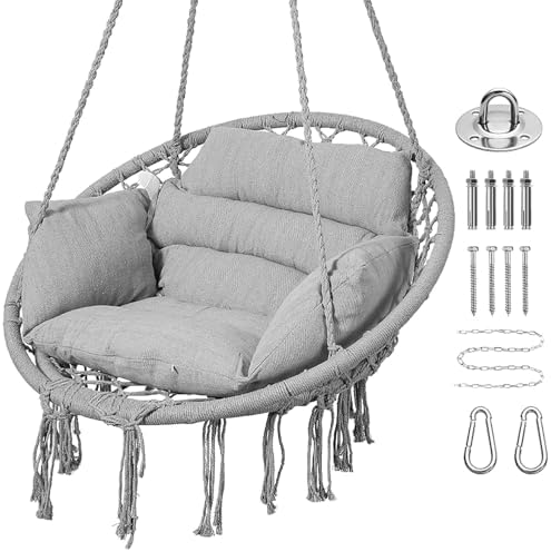 Goutime Hammock Swing Chair Macrame Boho Hanging Chairs Light Grey by Goutime