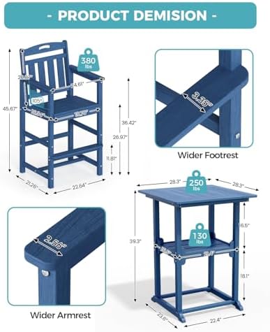 Ciokea 5 Pcs Outdoor Bar and Chairs Set, Square Bar Height High Top Bar Table - Image 3
