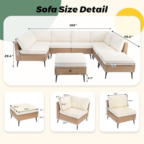 LVUYOYO 8 Pieces Outdoor Patio Furniture Set, Wicker Sectional Sofa Set - Image 2