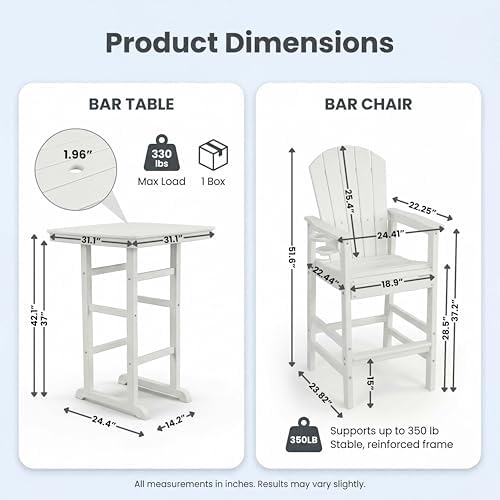 Height Patio Bar Table Set of 3, Outdoor Square Bar Table - Image 3