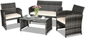 Goplus 4-Piece Rattan Patio Furniture Set, Outdoor Wicker Conversation Sofa by Goplus