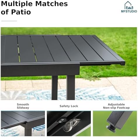 MFSTUDIO Outdoor Dining Set for 8, Patio Expandable Table w/Swivel Chairs - Image 5