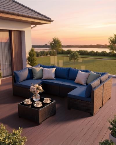 WWR 7 Piece Outdoor Patio Furniture Set, All-Weather Modular PE Wicker - Image 5