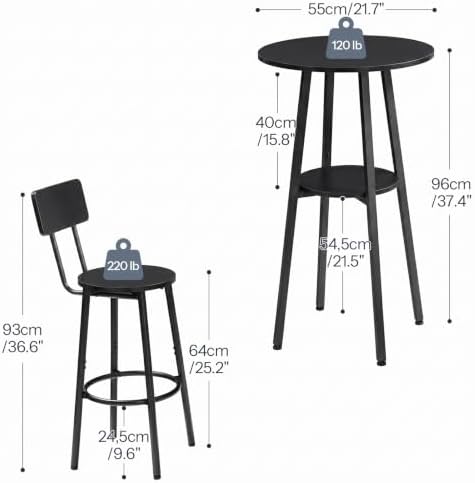 HOOBRO 3 Pieces Round Bar Height Table and Chairs Set, Round Dining Table Set - Image 2