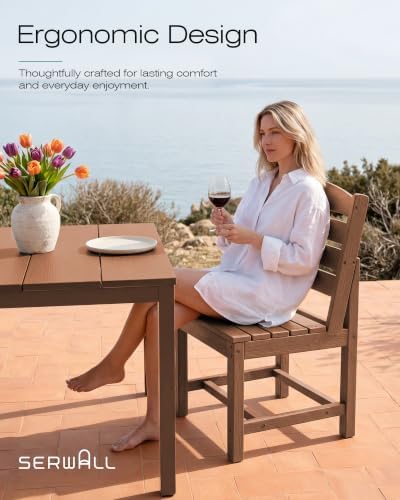 SERWALL Outdoor Dining Set, 9 Piece HDPE Armless Dining Set - Image 6