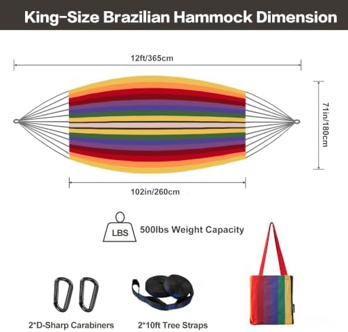 Brazilian Double Hammock with Tree Straps, King Size, 500 lbs Capacity - Image 2