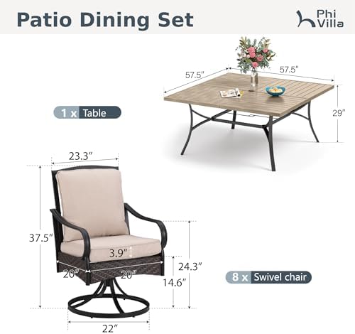 PHI VILLA 9pc Outdoor Dining Set, Rattan Chairs - Image 6