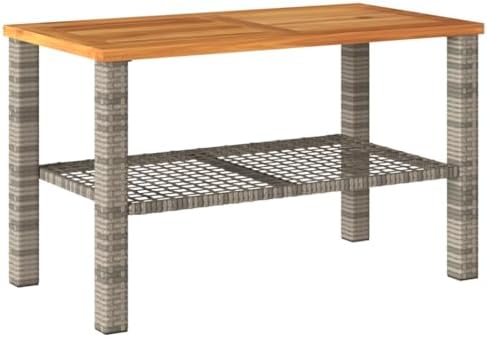 vidaXL Patio Table Gray 27.6"x15"x16.5" Poly Rattan Acacia Wood by vidaXL