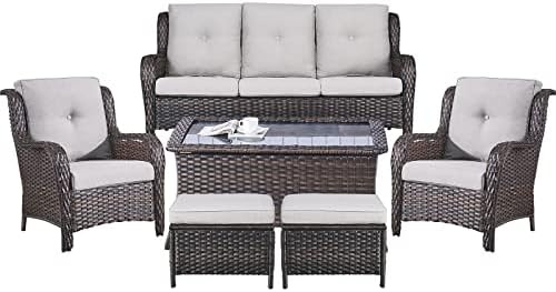 Patio Wicker Sofa Set 6 Pieces Patio Furniture Set Outdoor Couch, 2 Patio - Image 2
