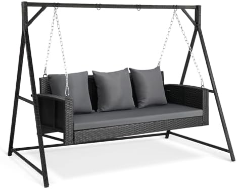 VINGLI 5FT Wicker Swing with Stand, 800 LBS Rattan Porch Swing Set by VINGLI