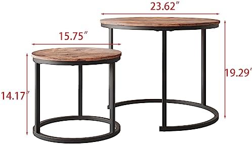 HOJINLINERO Round Nesting Coffee Table Set of 2, Small Coffee Table - Image 2