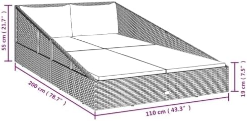 2-Person Daybed with 4 Seat Cushions and 2 Pillows, 43.3x78.7 Inch Poly Rattan - Image 3