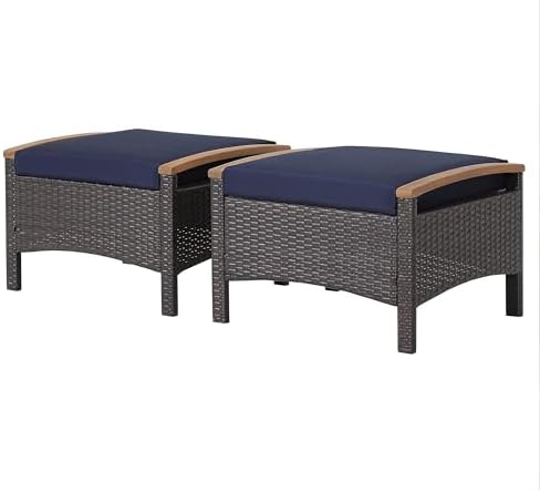 HAPPYGRILL Outdoor Patio Ottoman Set, PE Rattan Wicker Ottomans by HAPPYGRILL