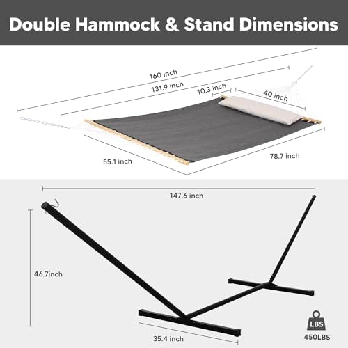 Hammocks for Outside with Stand, 450 lbs Capacity, Dark Gray - Image 6