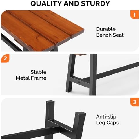 VINGLI Outdoor Wooden Bench, 45” 2-Person Backless Dining Bench, Weatherproof - Image 5