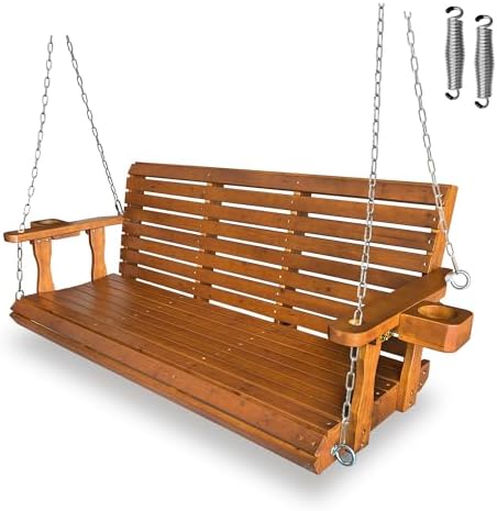 Fortune Candy Wooden Porch Swing, Cedar Tone PU, 5 FT Extra Large by FortuneCandy