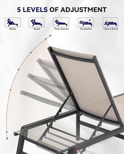 Aluminum Chaise Lounge Chair Outdoor, Foldable Patio Lounge Chair 2 Sets - Image 6